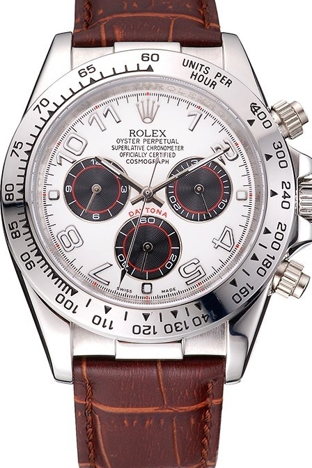 Rolex copies cheap Case Brown Steel Leather Dial Daytona Rolex Stainless Strap White 0616